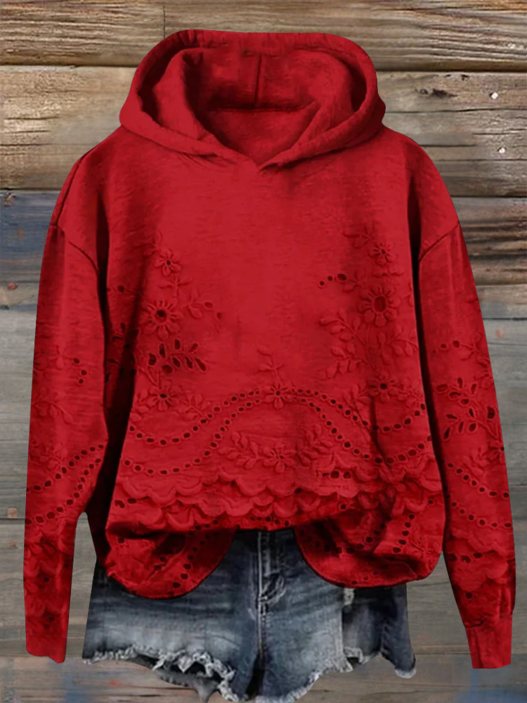 SARA | Bluza z kapturem z haftem kwiatowym
