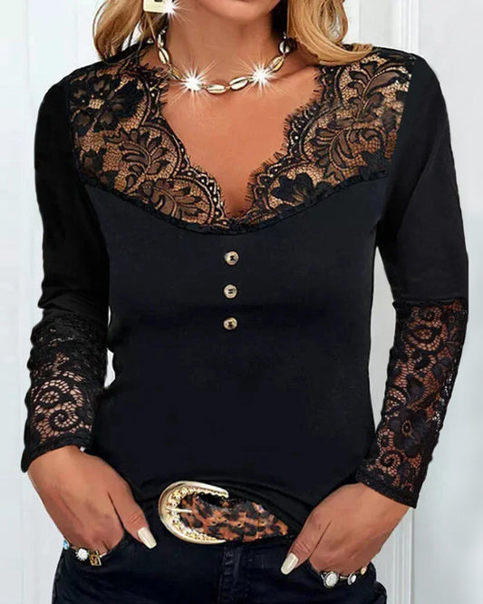 Zuzanna I Long Sleeve Lace V-Neck Top