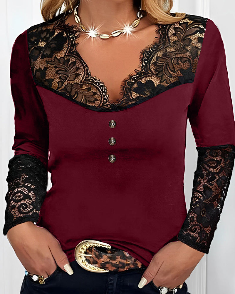 Zuzanna I Long Sleeve Lace V-Neck Top
