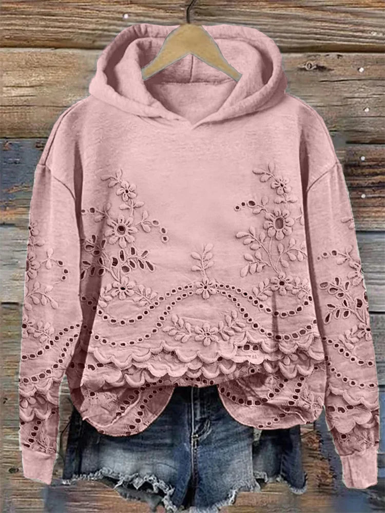 SARA | Bluza z kapturem z haftem kwiatowym