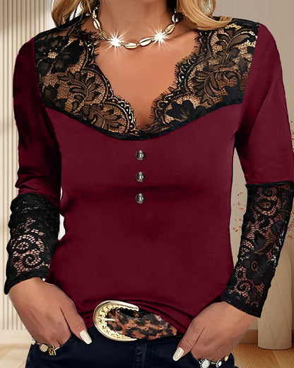 Zuzanna I Long Sleeve Lace V-Neck Top