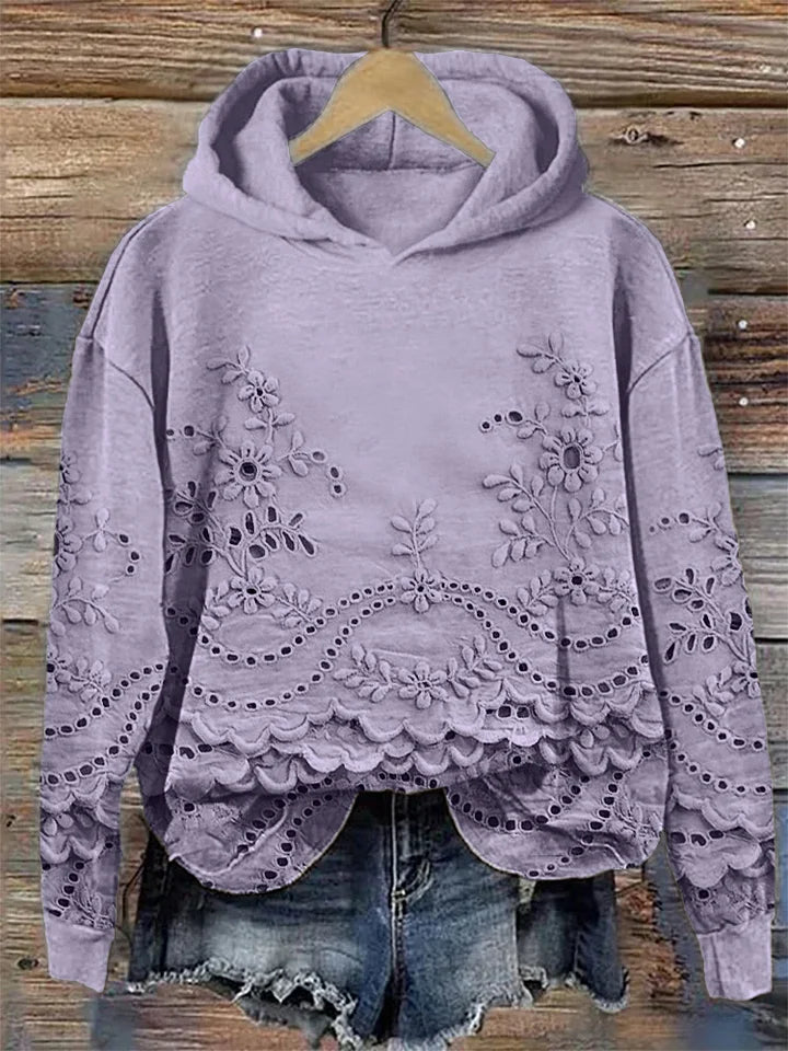 SARA | Bluza z kapturem z haftem kwiatowym