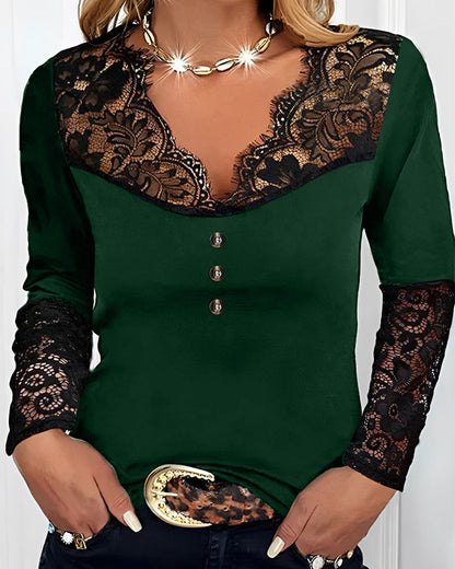 Zuzanna I Long Sleeve Lace V-Neck Top