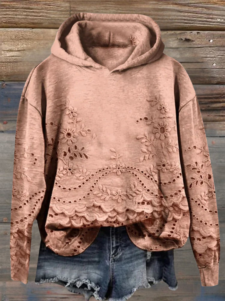 SARA | Bluza z kapturem z haftem kwiatowym