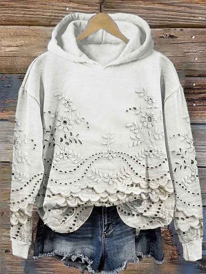 SARA | Bluza z kapturem z haftem kwiatowym