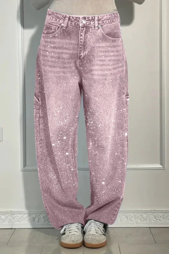 Damskie dżinsy z ozdobami z cyrkonii – Luźne, wygodne spodnie na co dzień i na wolny czas ✨👖