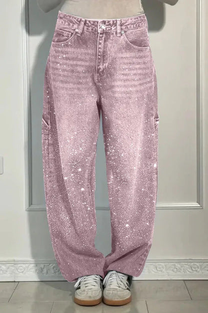 Damskie dżinsy z ozdobami z cyrkonii – Luźne, wygodne spodnie na co dzień i na wolny czas ✨👖