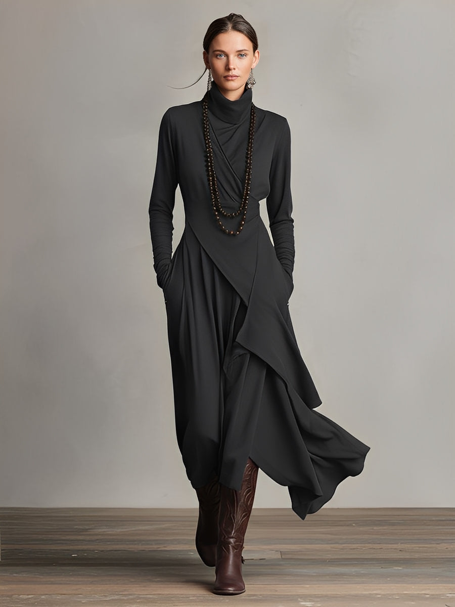 Palerra – Asymetryczna dzianinowa sukienka maxi z golfem