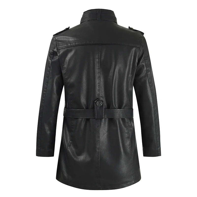 Miłogost - Elegancka, długa skórzana kurtka motocyklowa