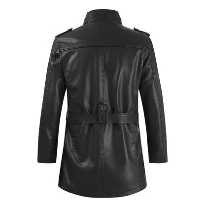 Miłogost - Elegancka, długa skórzana kurtka motocyklowa