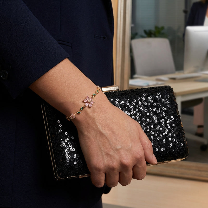 Szczęśliwego Nowego Roku! 50% zniżki na wszystko 🎊⏰ Bransoletka damska z kryształami w kształcie kwiatów wiśni🌸